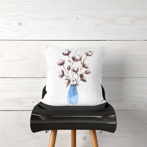 Watercolor-Cotton Stems Vase-Pillow Cover
