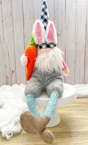 FLASH SALE! Spring Easter-Long Leg Bunny w Carrot Gnome