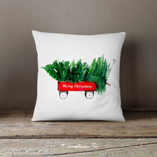 Watercolor Red Wagon with Tree-Pillow Cover