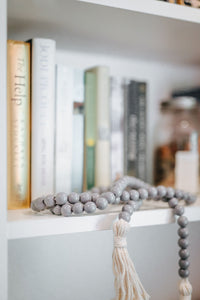 Set of 2 Natural and Gray Wooden Bead Garlands with Tassels