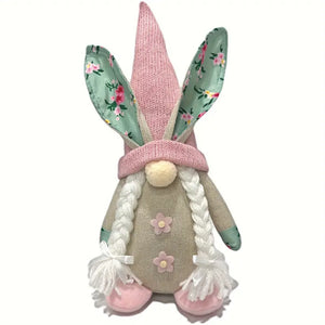 Set of 2-Spring Floral Easter Bunny Gnomes-White and Green