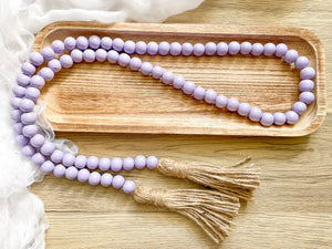 Set of 2 Light Green and Light Purple Wooden Bead Garlands with Tassels