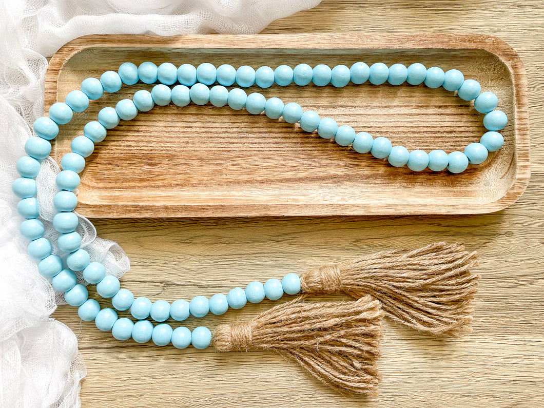 Light Blue Wood Bead Garland with Tassels