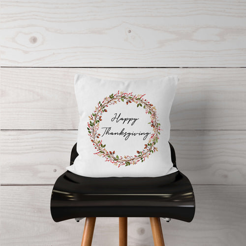 Watercolor Happy Thanksgiving Wreath-Pillow Cover