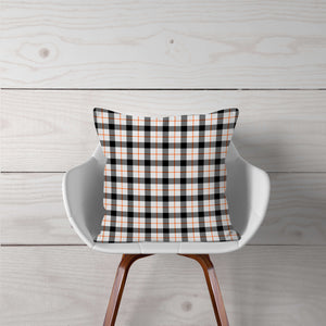 White, Black, & Orange Plaid-Pillow Cover