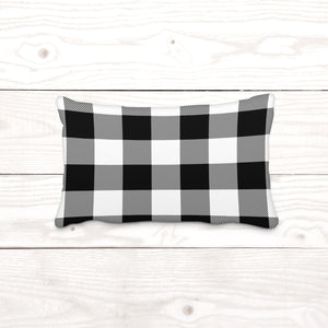 White & Black Plaid-Lumbar Pillow Cover