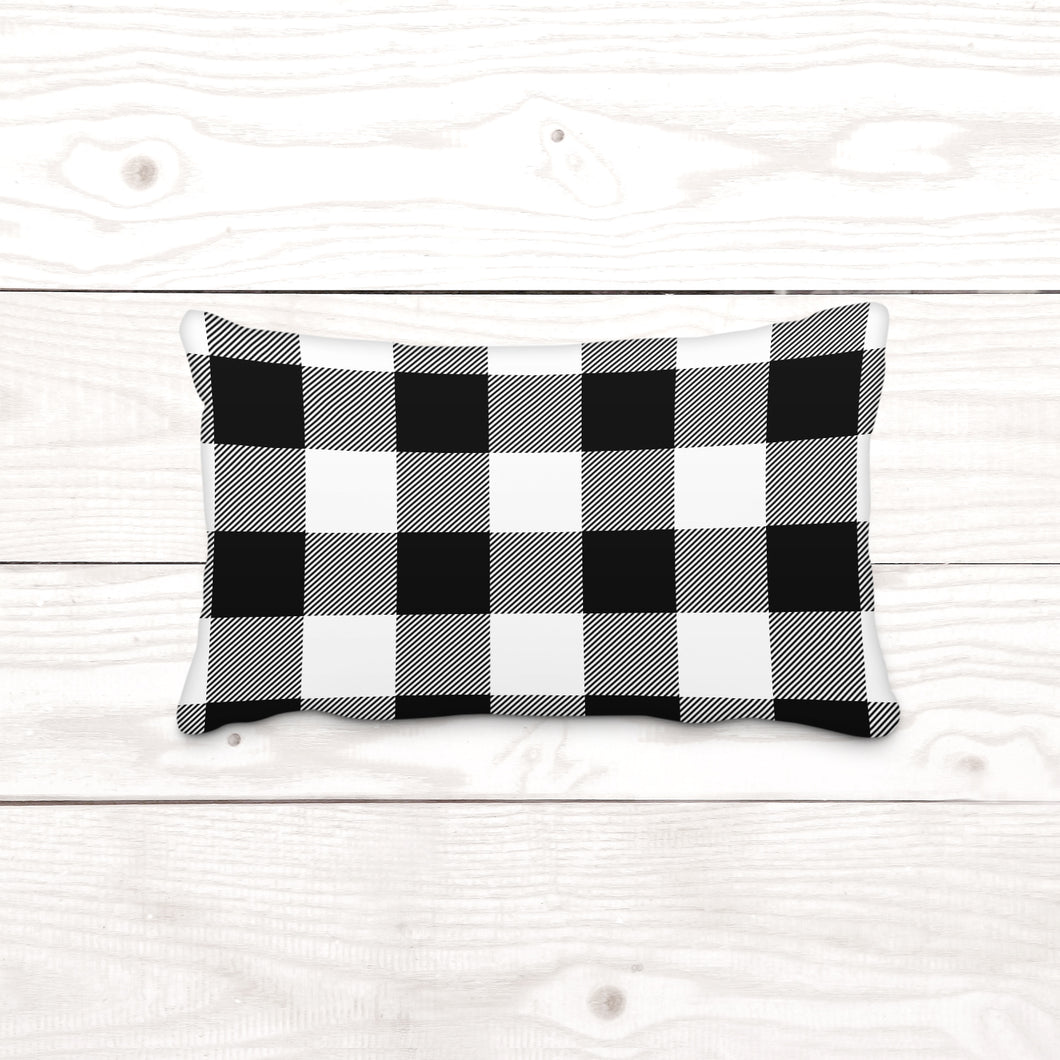 White & Black Plaid-Lumbar Pillow Cover