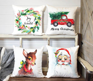 Watercolor Christmas Truck with Fresh Trees-Pillow Cover