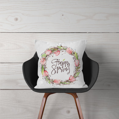 Watercolor-Happy Spring Wreath-Pillow Cover
