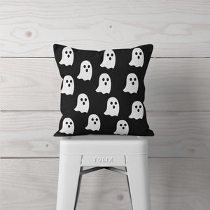 Black with White Ghosts-Pillow Cover
