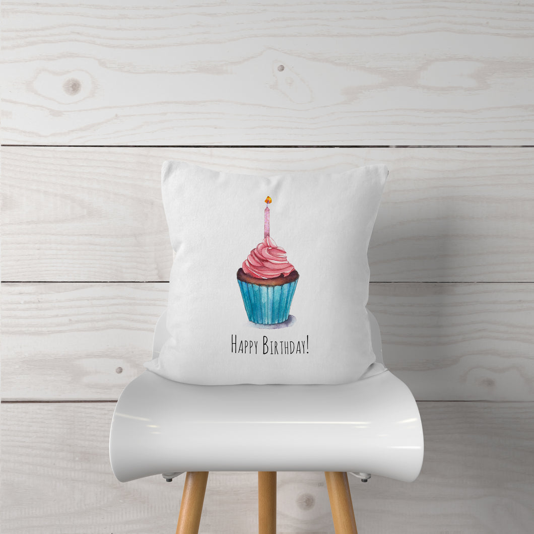 Watercolor Birthday Cupcake-Pillow Cover