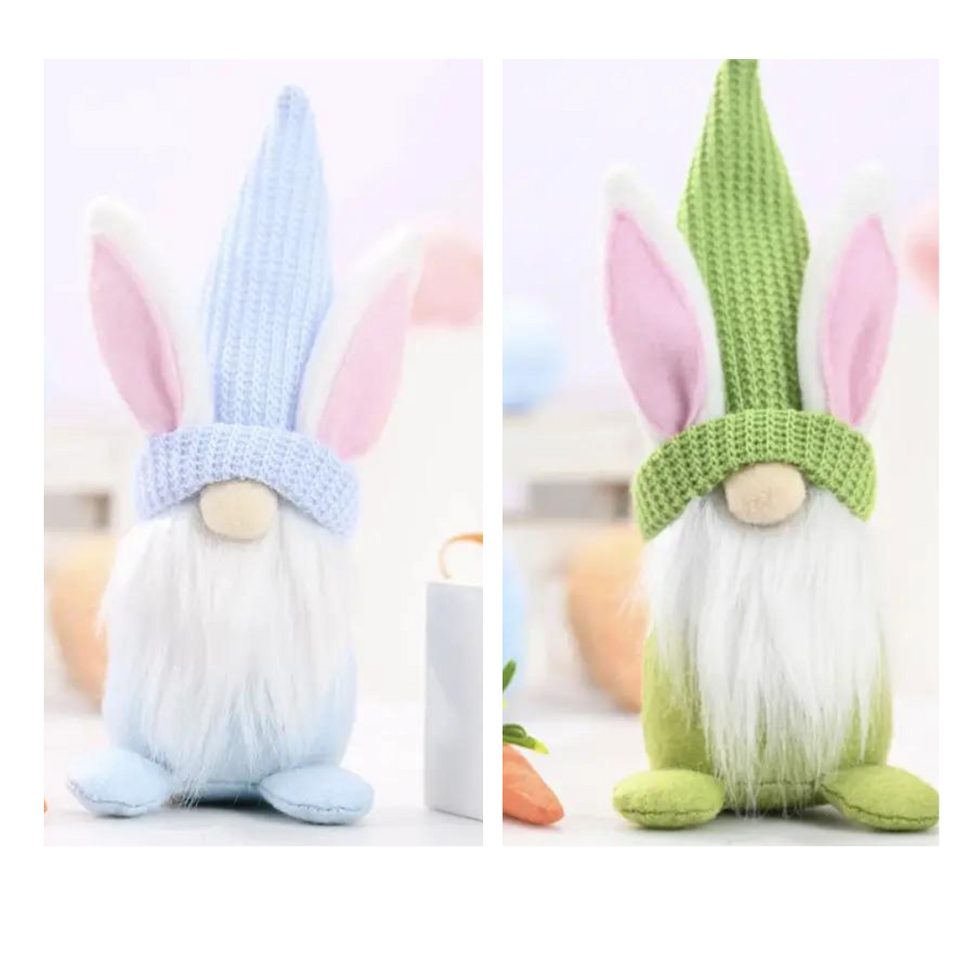 Set of 2-Spring Easter Bunny Gnomes-Blue & Green