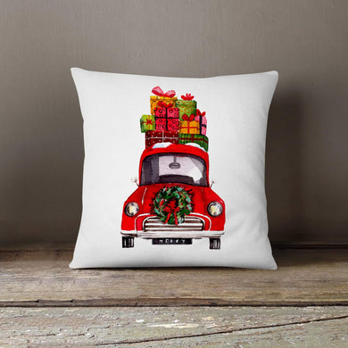 Watercolor Christmas Car with Presents-Pillow Cover