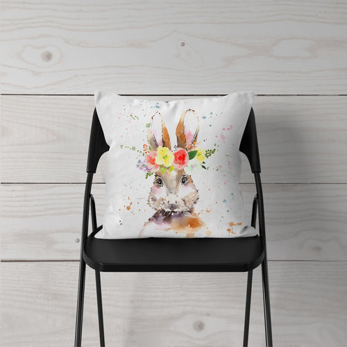 Watercolor- Floral Easter Bunny-Pillow Cover