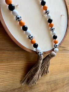 Orange & Black Wooden Bead Garland with Tassels