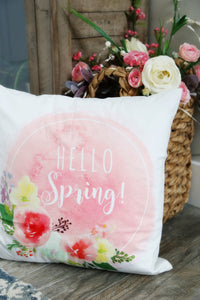 Watercolor- HELLO Spring!-Pillow Cover