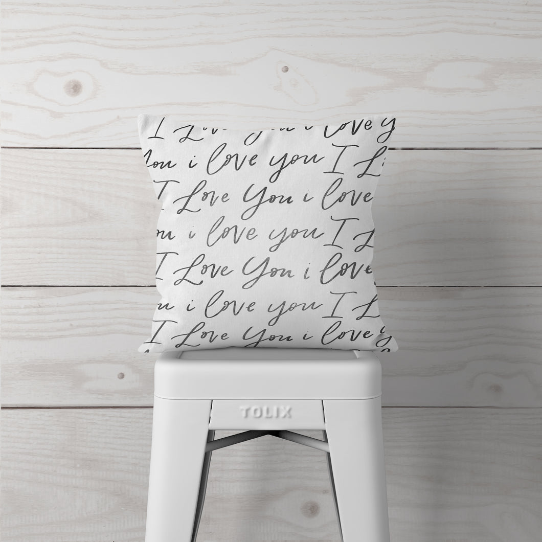 NEW! Artist Created Cursive Faded Black I love you-Pillow Cover