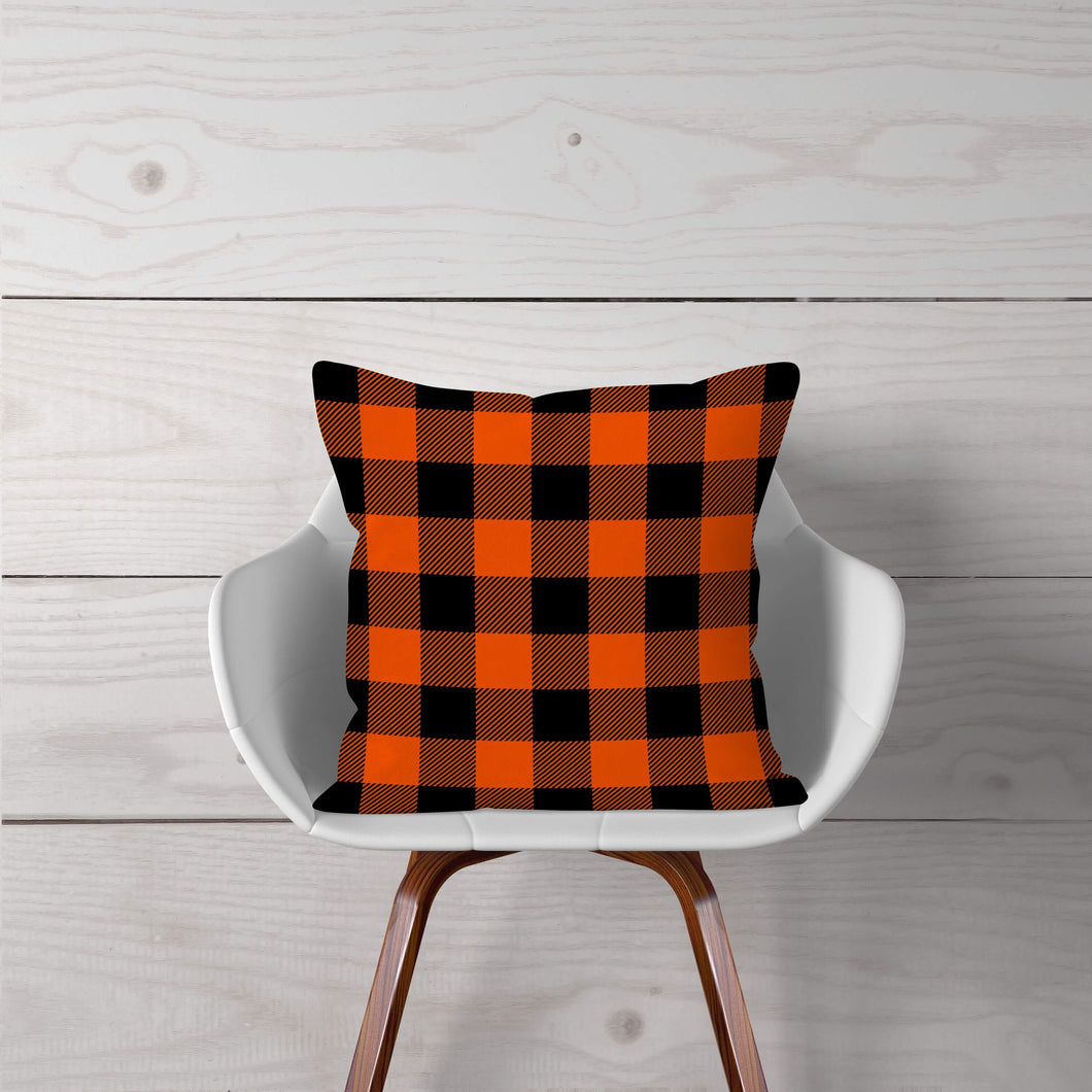 Orange & Black Plaid-Pillow Cover