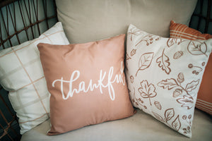 Brown with White Thankful-Pillow Cover