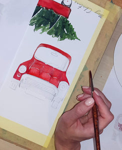 Watercolor Christmas Car with Presents-Pillow Cover