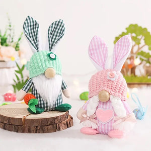 Set of 2-Spring Easter Plaid Bunny Gnomes-Pink and Green