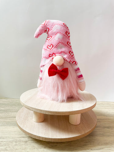 Valentine Gnome-Pink Heart Hat with Red Bowtie