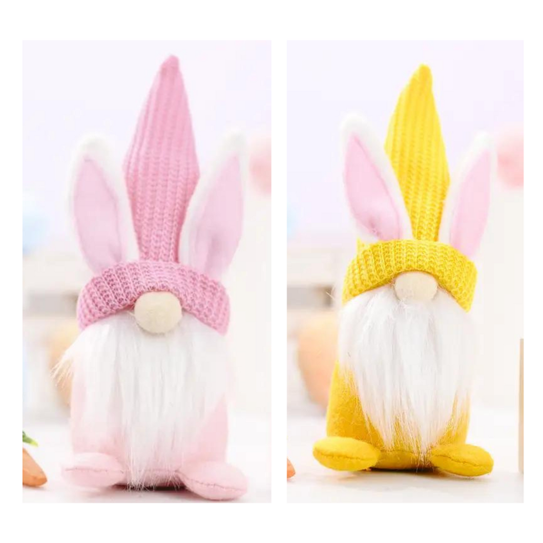 Set of 2-Spring Easter Bunny Gnomes-Yellow & Pink
