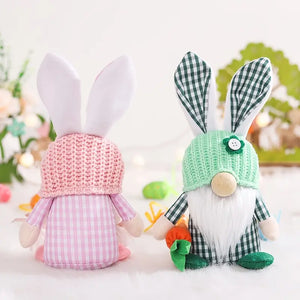 Set of 2-Spring Easter Plaid Bunny Gnomes-Pink and Green