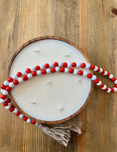 Red and White Wooden Bead Garlands with Tassels