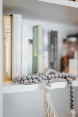 Gray Wooden Bead Garlands with Tassels