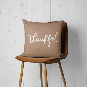Brown with White Thankful-Pillow Cover