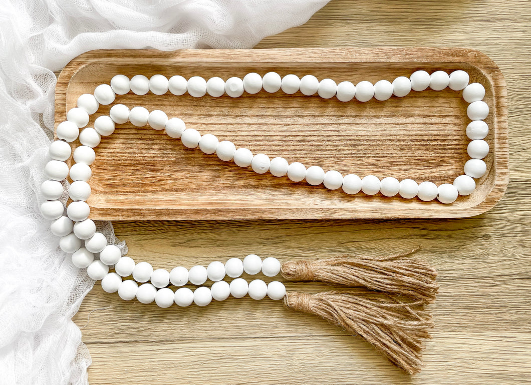 White Wooden Bead Garlands with Tassels
